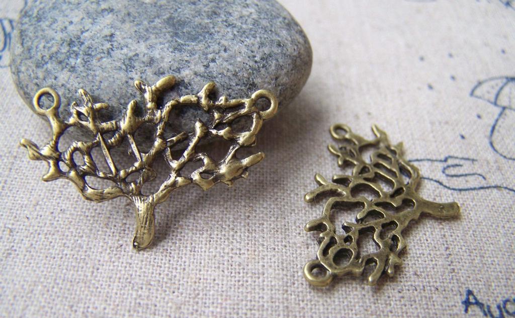Accessories - 10 Pcs Of Antique Bronze Filigree Tree Connector Charms 20x30mm A1738