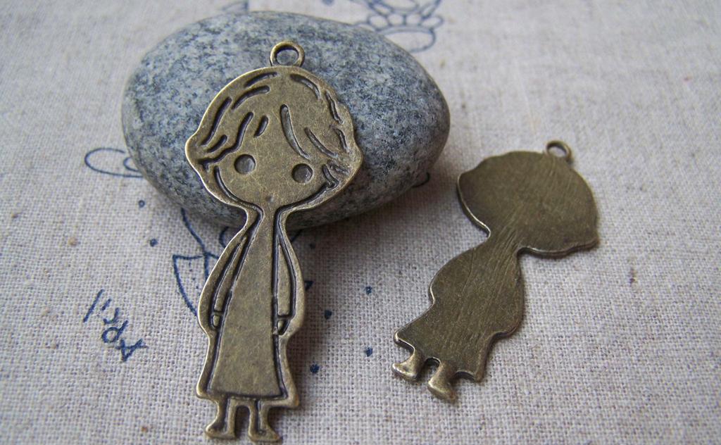 Accessories - 10 Pcs Of Antique Bronze Flat Boy Charms Pendants 21x48mm A2764