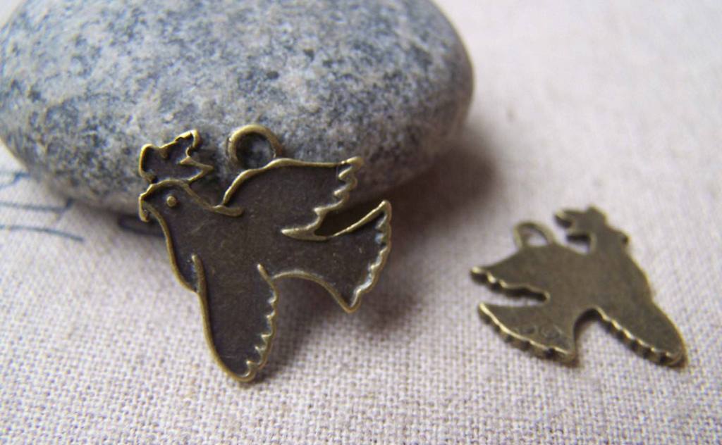 Accessories - 10 Pcs Of Antique Bronze Flat Peace Dove Bird Charms 18x18mm A254