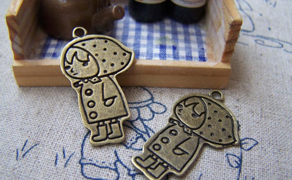 Accessories - 10 Pcs Of Antique Bronze Flat Red Cap Girl Charms 18x28mm A1659