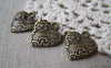 Accessories - 10 Pcs Of Antique Bronze Floral Heart Charms 17x20mm A4779