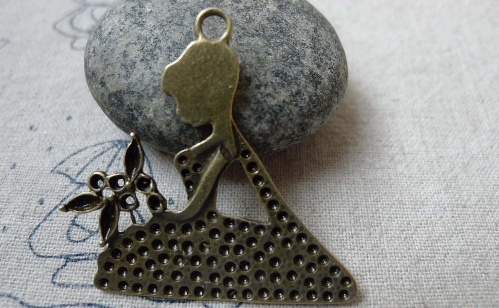 Accessories - 10 Pcs Of Antique Bronze Flower Bride Lady Pendant Charms 40x40mm A6511