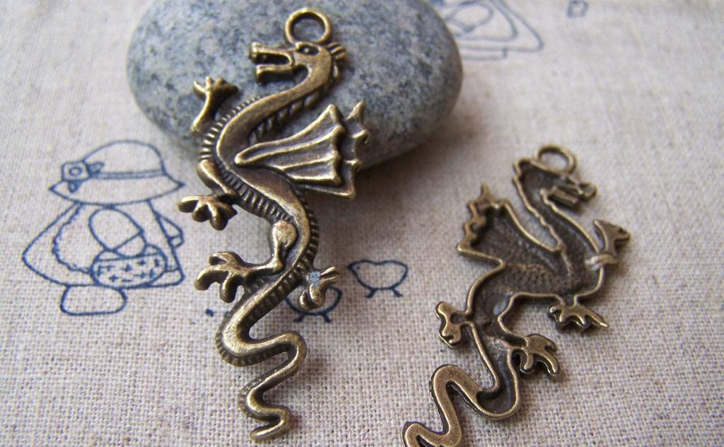 Accessories - 10 Pcs Of Antique Bronze Flying Dragon Charms Pendants 20x45mm A600