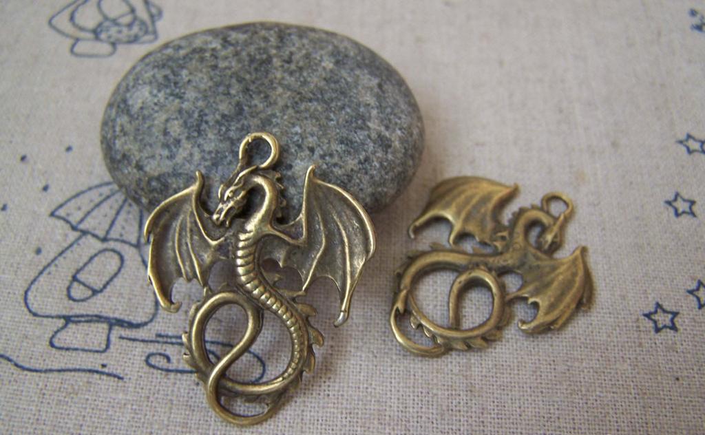 Accessories - 10 Pcs Of Antique Bronze Flying Dragon Charms Pendants 27x34mm A5143