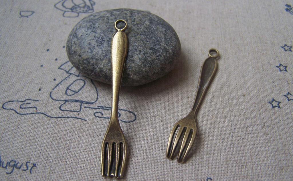 Accessories - 10 Pcs Of Antique Bronze Forks Pendants Charms 8x54mm A3725