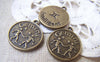 Accessories - 10 Pcs Of Antique Bronze Gemini Twins Constellation Round Charms Pendant 18mm A1932