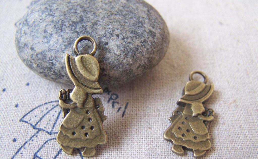 Accessories - 10 Pcs Of Antique Bronze Girl Red Cap Charms 15x30mm Double Sided A4309