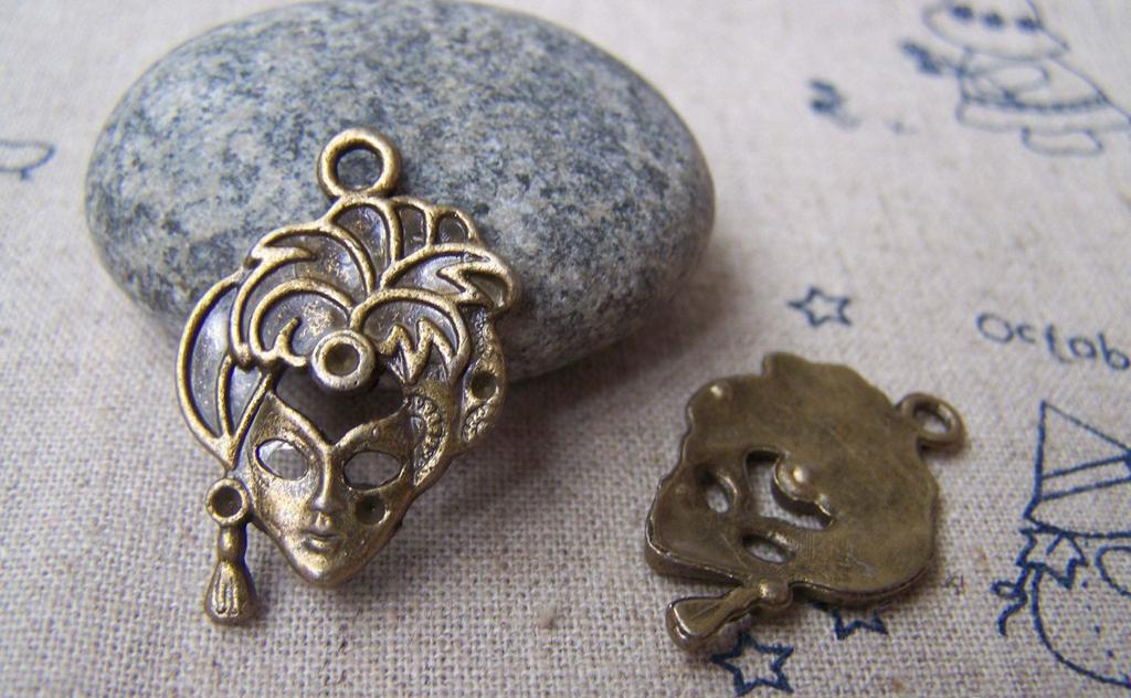 Accessories - 10 Pcs Of Antique Bronze Halloween Lady Mask Charms 19x29mm A732
