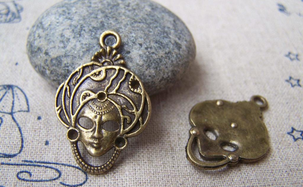 Accessories - 10 Pcs Of Antique Bronze Halloween Lady Mask Charms 20.5x31mm A686