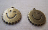 Accessories - 10 Pcs Of Antique Bronze Happy Face Drink Bottle Cap Charms 25mm A717