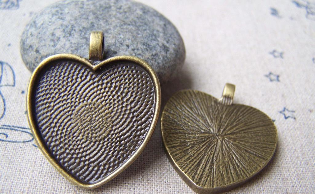 Accessories - 10 Pcs Of Antique Bronze Heart Cameo Base Settings 28x33mm A3719