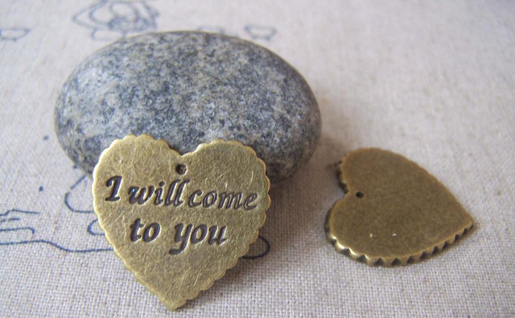 Accessories - 10 Pcs Of Antique Bronze Heart Lace Edge Charms 24x24mm A4692