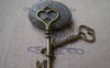 Accessories - 10 Pcs Of Antique Bronze Heart Skeleton Key Charms Pendants Huge Size 21x60mm A173