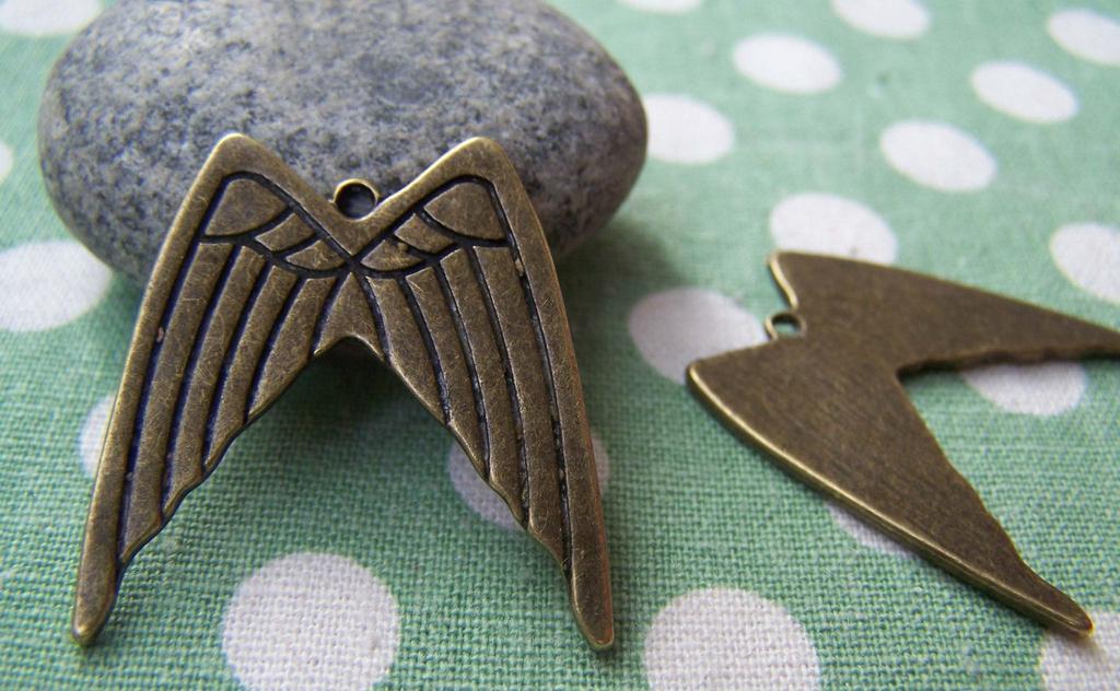 Accessories - 10 Pcs Of Antique Bronze Huge Bird Wing Charms Pendants 30x31mm A2676