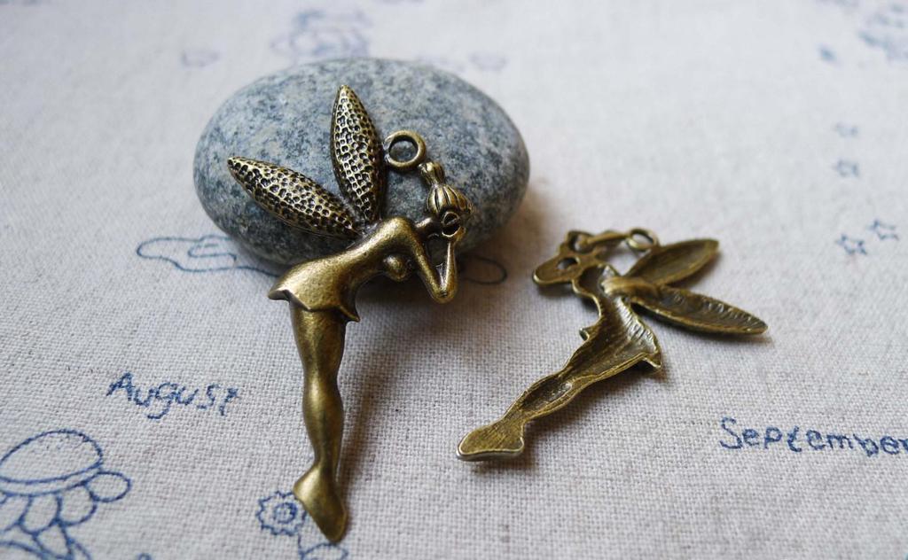Accessories - 10 Pcs Of Antique Bronze Huge Fairy Pendants Charms 28x40mm A5573