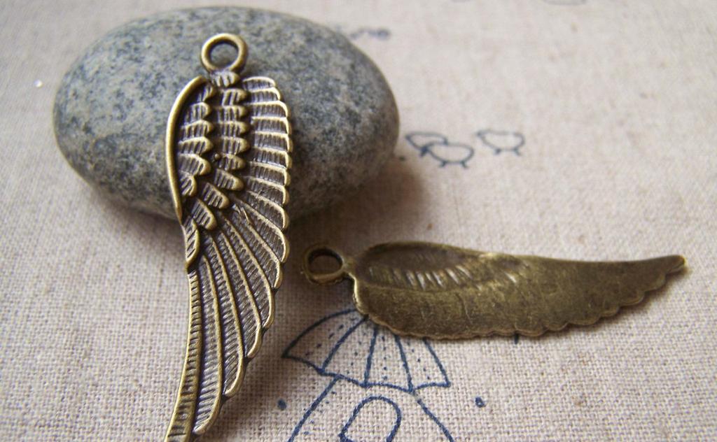 Accessories - 10 Pcs Of Antique Bronze Huge Feather Wing Charms Pendants 14x45mm A3240