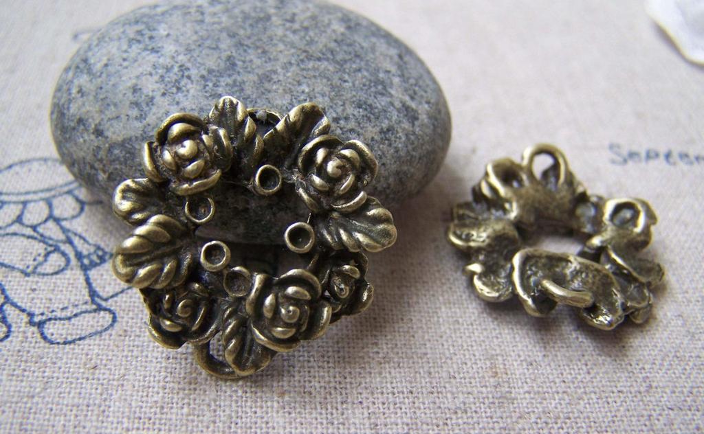 Accessories - 10 Pcs Of Antique Bronze Huge Round Flower Ring Charms 25mm A2939