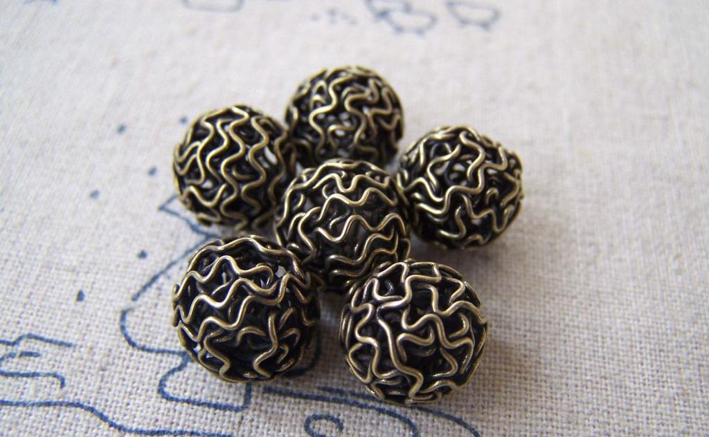 Accessories - 10 Pcs Of Antique Bronze Iron Round Wire Knots Beads 12mm A2698