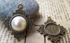 Accessories - 10 Pcs Of Antique Bronze Leaf Round Base Settings Match 12mm Cabochon A3158