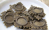 Accessories - 10 Pcs Of Antique Bronze Leaf Round Base Settings Match 12mm Cabochon A3158