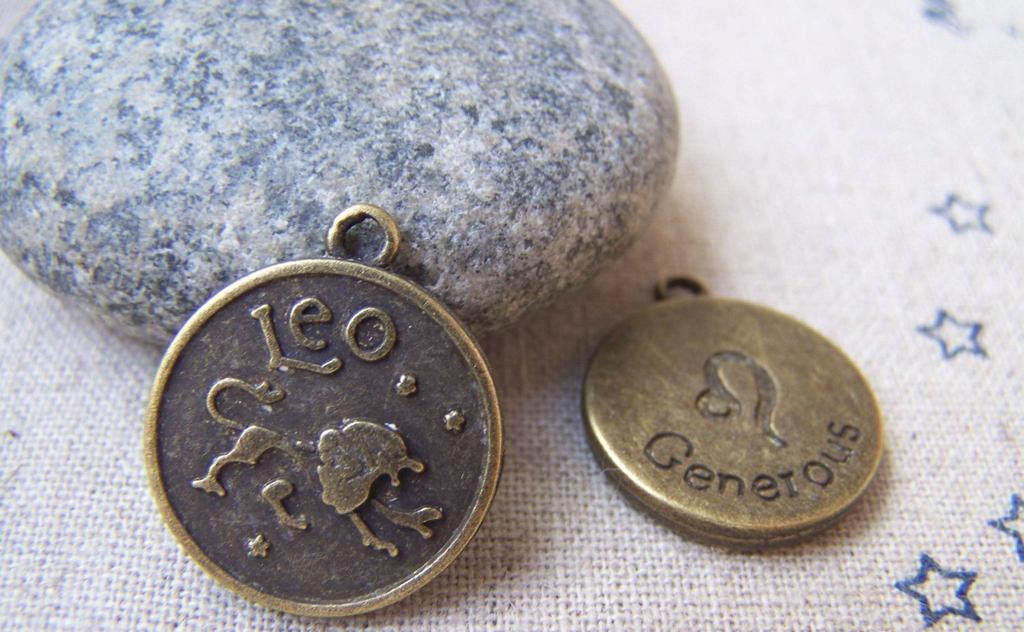 Accessories - 10 Pcs Of Antique Bronze Leo Lion Constellation Round Charms Pendants 18mm A1939