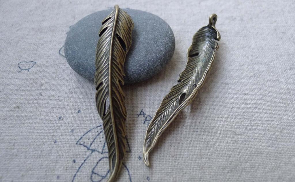 Accessories - 10 Pcs Of Antique Bronze Long Leaf Charms Pendants 11x62mm A7769