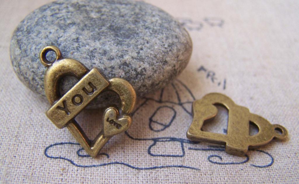 Accessories - 10 Pcs Of Antique Bronze Love You Heart Charms 18x20mm A519