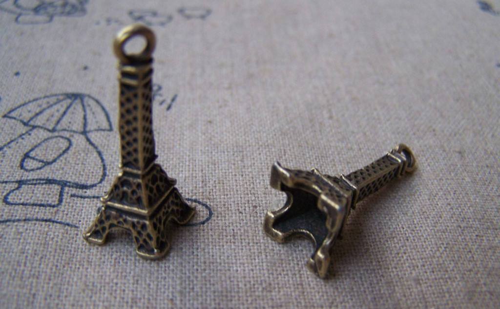 Accessories - 10 Pcs Of Antique Bronze Lovely 3D Textured Eiffel Tower Charms Pendants 10x27mm A1639