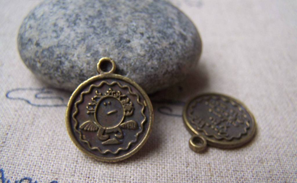 Accessories - 10 Pcs Of Antique Bronze Lovely Angel Round Charms 16mm A555