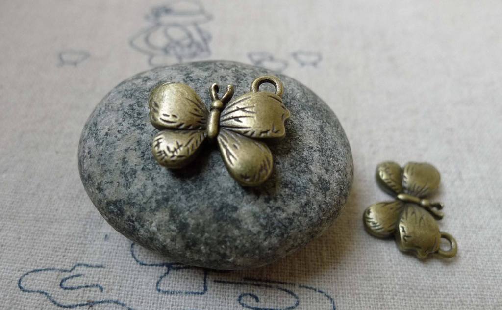 Accessories - 10 Pcs Of Antique Bronze Lovely Butterfly Charms 16x19mm A6111