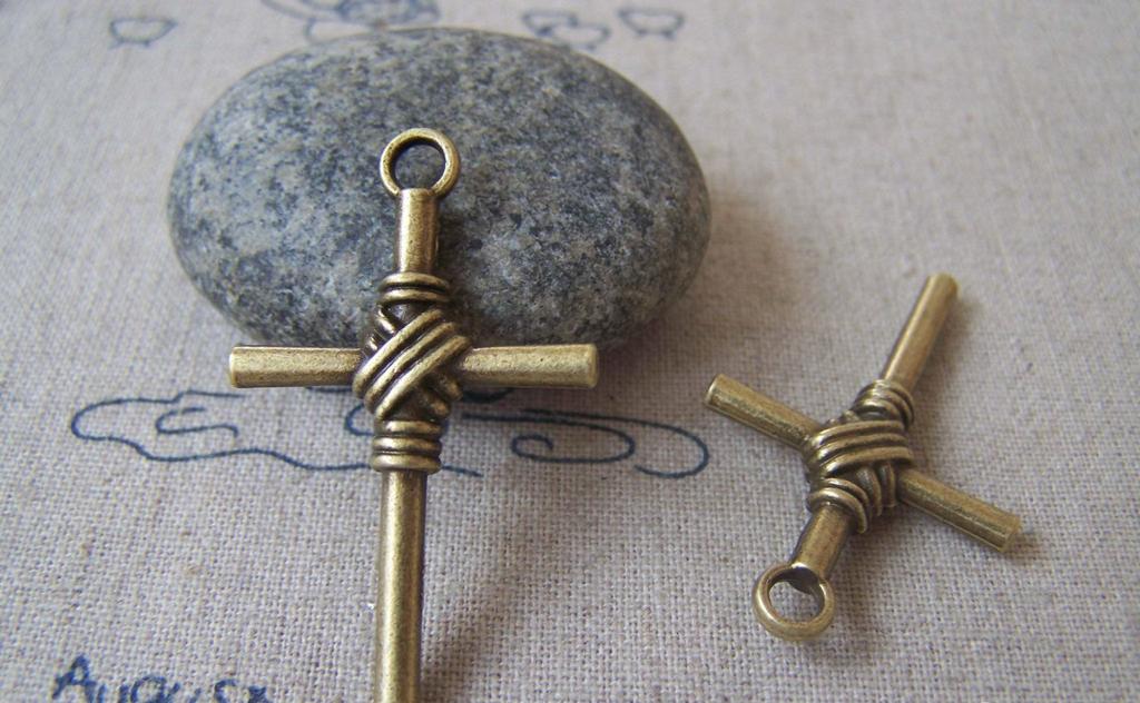 Accessories - 10 Pcs Of Antique Bronze Lovely Cross Charms 25x40mm A4376