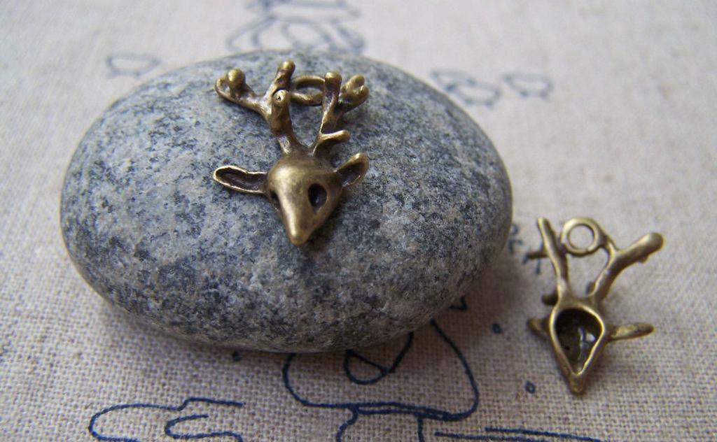 Accessories - 10 Pcs Of Antique Bronze Lovely Deer Head Charms 15x18mm A606