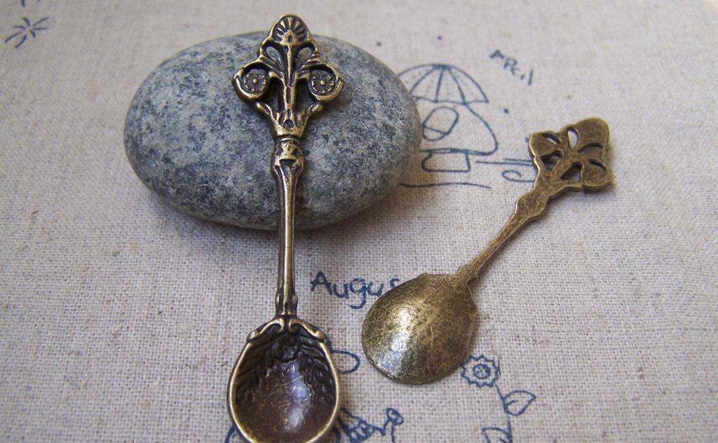 Accessories - 10 Pcs Of Antique Bronze Lovely Flower Spoon Charms 14x60mm A3061