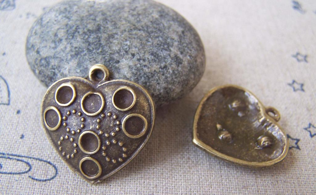 Accessories - 10 Pcs Of Antique Bronze Lovely Heart Charms 23x24mm A4540