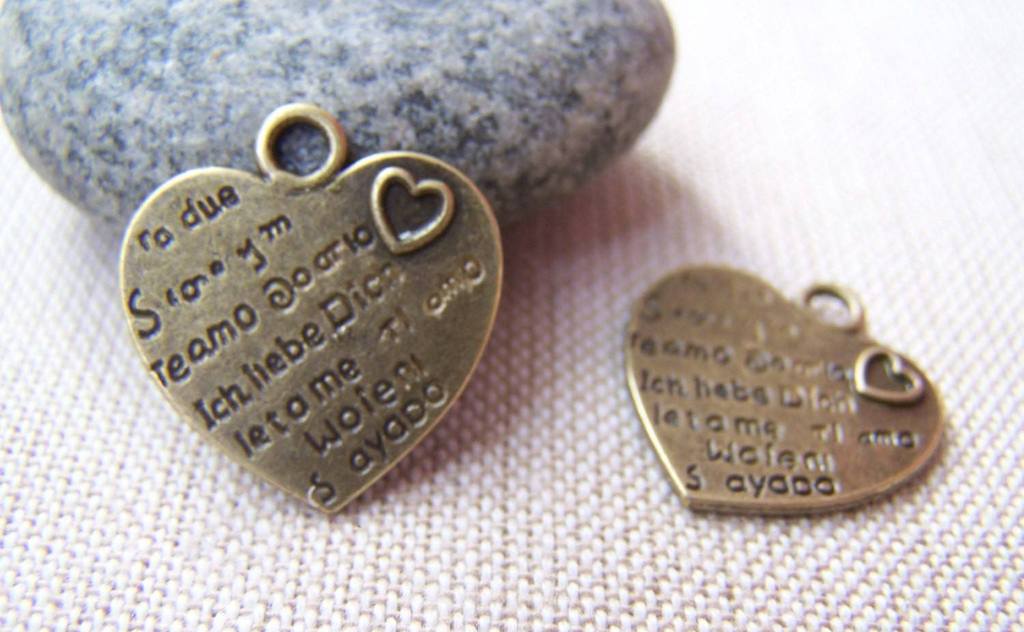 Accessories - 10 Pcs Of Antique Bronze Lovely Heart Charms Double Sided 20mm A541