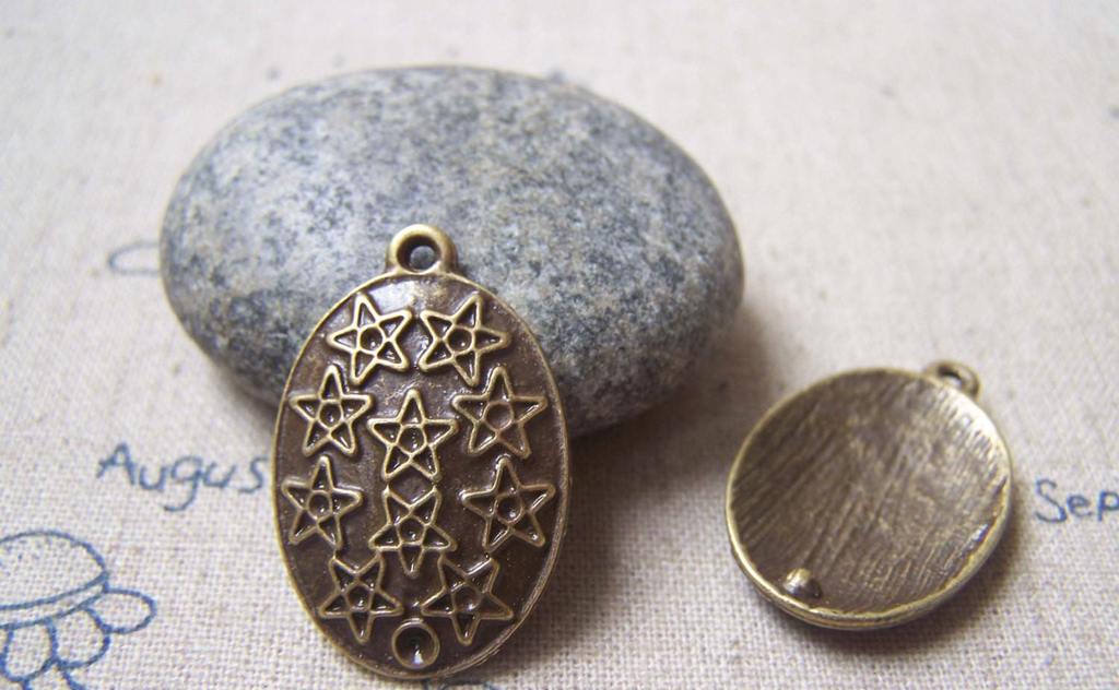 Accessories - 10 Pcs Of Antique Bronze Lovely Oval Flower Star Charms 19x28mm A4730