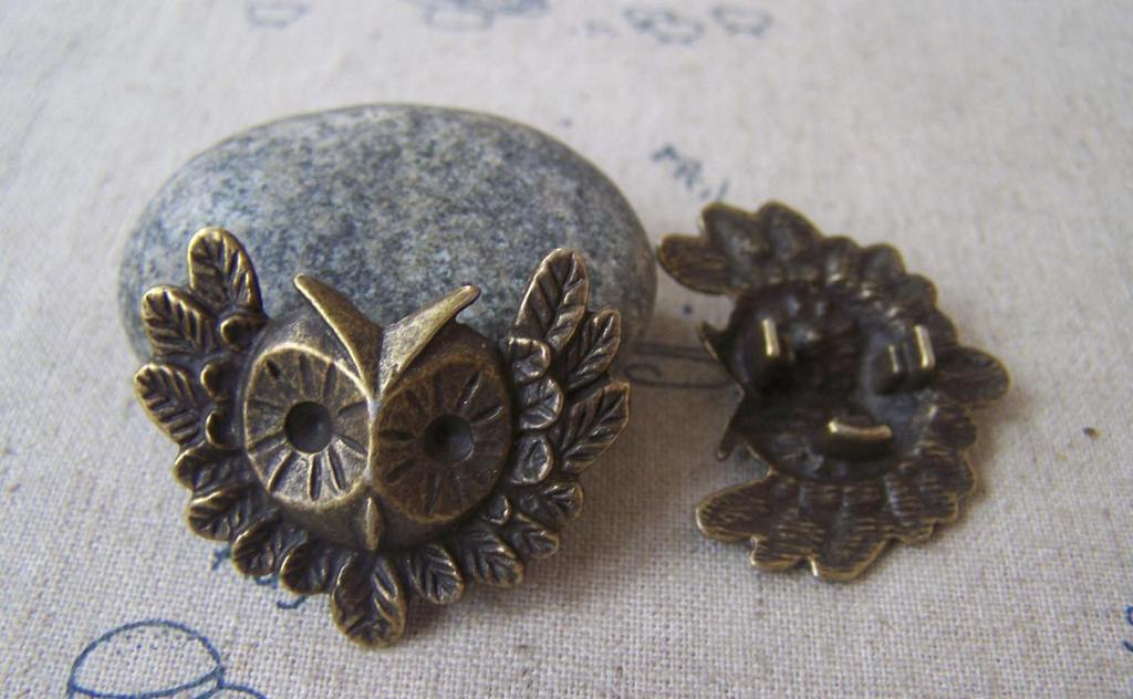 Accessories - 10 Pcs Of Antique Bronze Lovely Owl  Pendants 30x35mm A4682