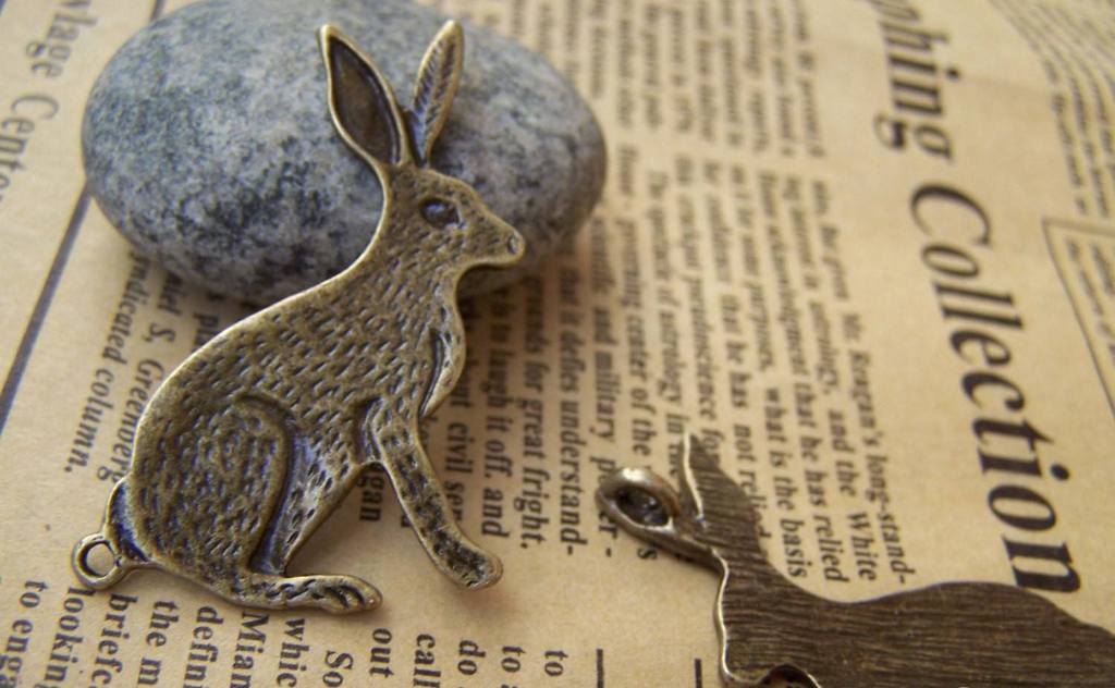 Accessories - 10 Pcs Of Antique Bronze Lovely Rabbit Hare Charms 25x42mm A661