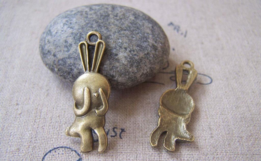 Accessories - 10 Pcs Of Antique Bronze Lovely Shy Rabbit Charms 11x35mm A3600
