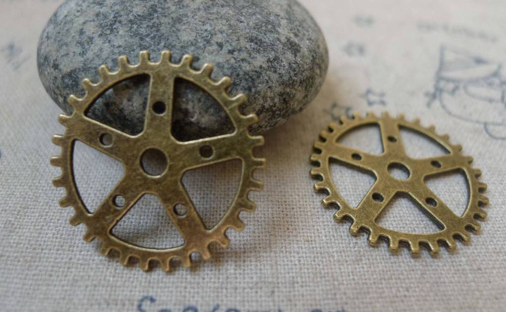 Accessories - 10 Pcs Of Antique Bronze Mechanical Watch Movement Gear Charms Pendants 25mm A5894