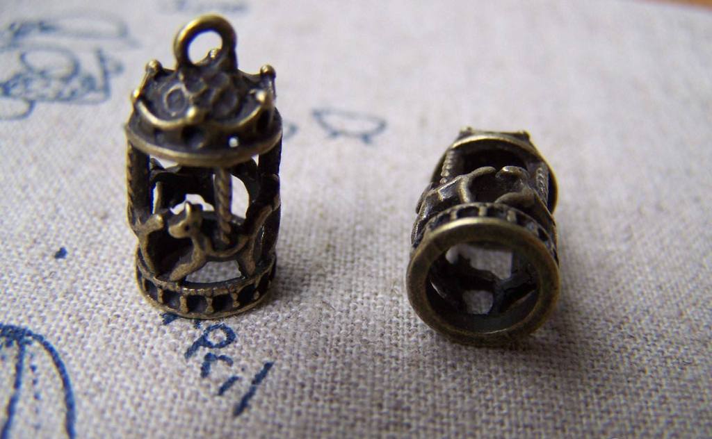 Accessories - 10 Pcs Of Antique Bronze Merry Go Round Carousel Horse Pendant Charms 10x18mm A2773