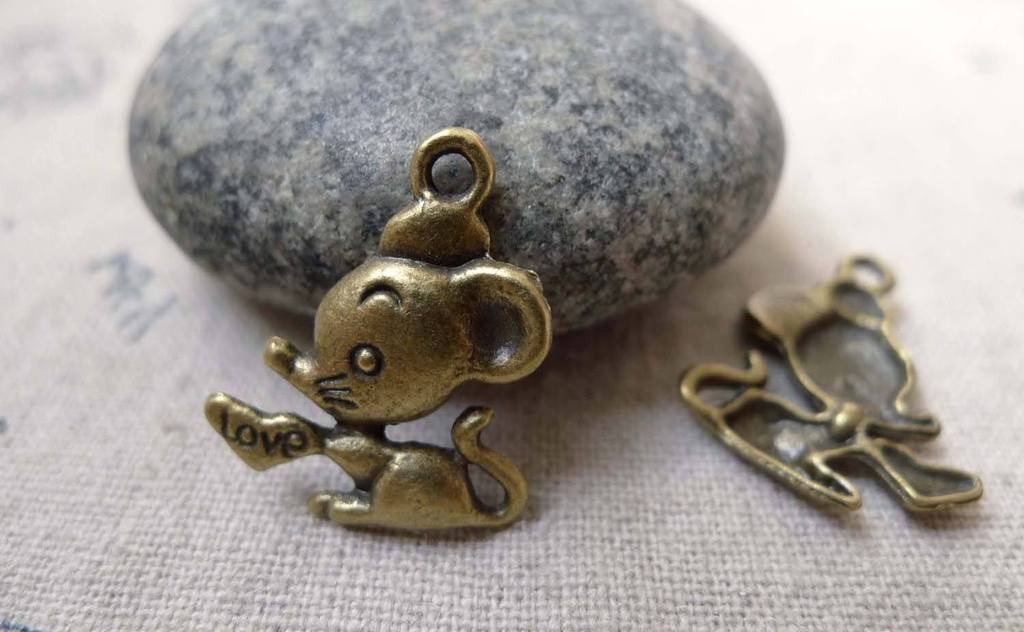 Accessories - 10 Pcs Of Antique Bronze Mouse Charms 17x20mm A5985