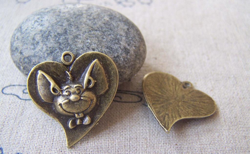 Accessories - 10 Pcs Of Antique Bronze Mouse Heart Charms 24x25mm A3961