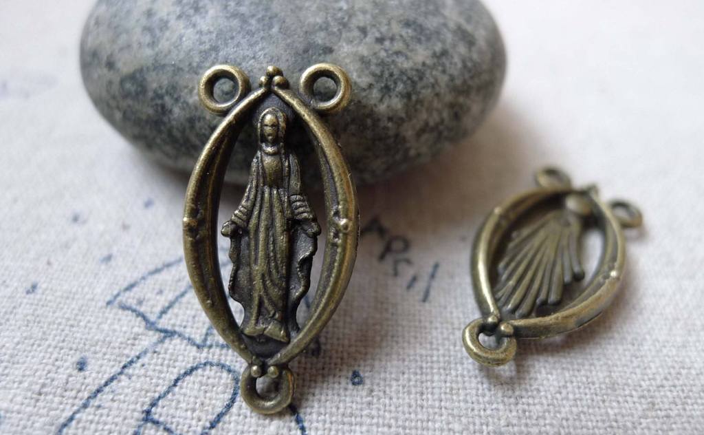 Accessories - 10 Pcs Of Antique Bronze Nun Maria Three Loops Connectors Charms 12x24mm A6497