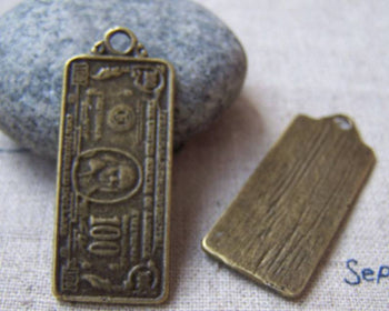 Accessories - 10 Pcs Of Antique Bronze One Hundred US Dollar Bill Money Charms 15x38mm A3014