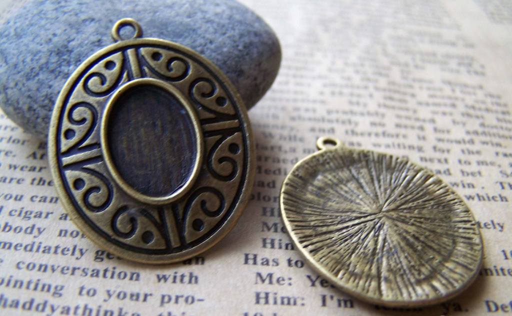 Accessories - 10 Pcs Of Antique Bronze Oval Cameo Base Settings Match 10x14mm Cabochon A3215