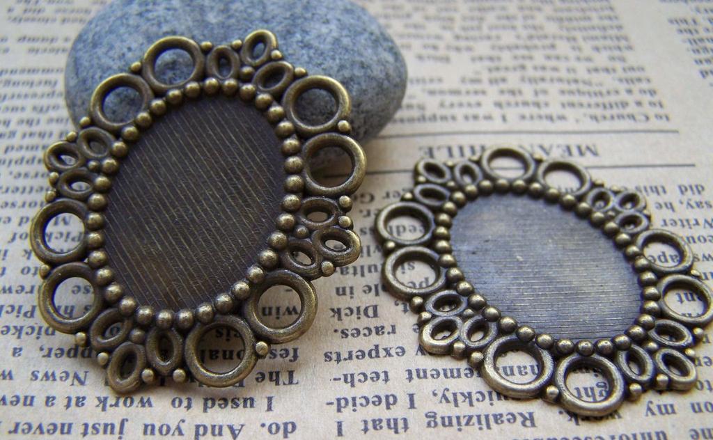 Accessories - 10 Pcs Of Antique Bronze Oval Cameo Base Settings Match 18x25mm Cabochon A3157