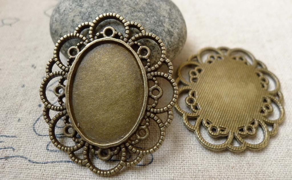 Accessories - 10 Pcs Of Antique Bronze Oval Cameo Base Settings Match 18x25mm Cabochon A6167