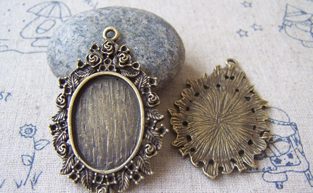 Accessories - 10 Pcs Of Antique Bronze Oval Cameo Cabochon Base Settings Match 18x25mm Cab A5598