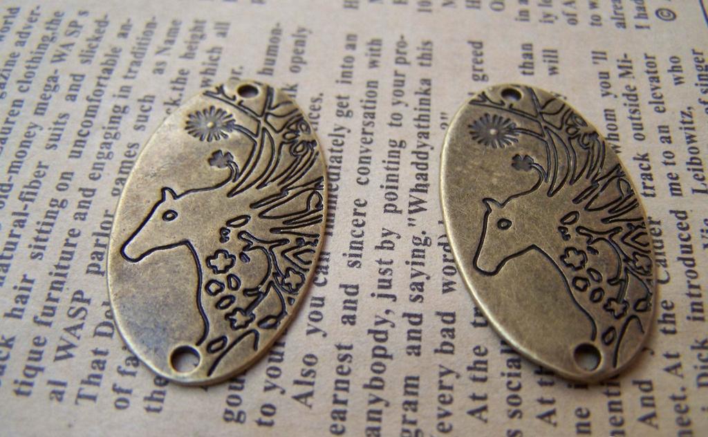Accessories - 10 Pcs Of Antique Bronze Oval Horse Connector Charms 20x35mm A2484